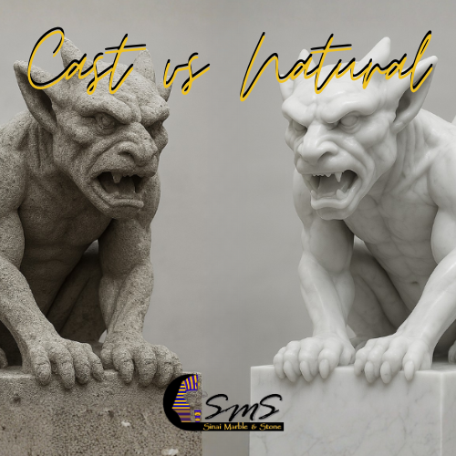 image comparing 2 statues, one cast stone the other natural stone.