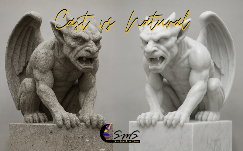 image comparing 2 statues, one cast stone the other natural stone.