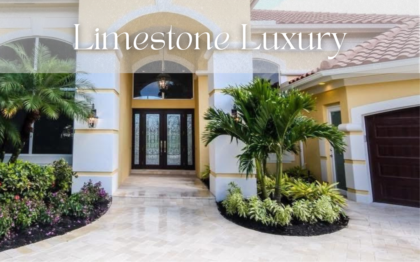 Modern home exterior with limestone flooring and natural textures