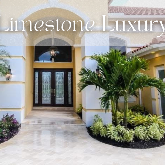 Modern home exterior with limestone flooring and natural textures