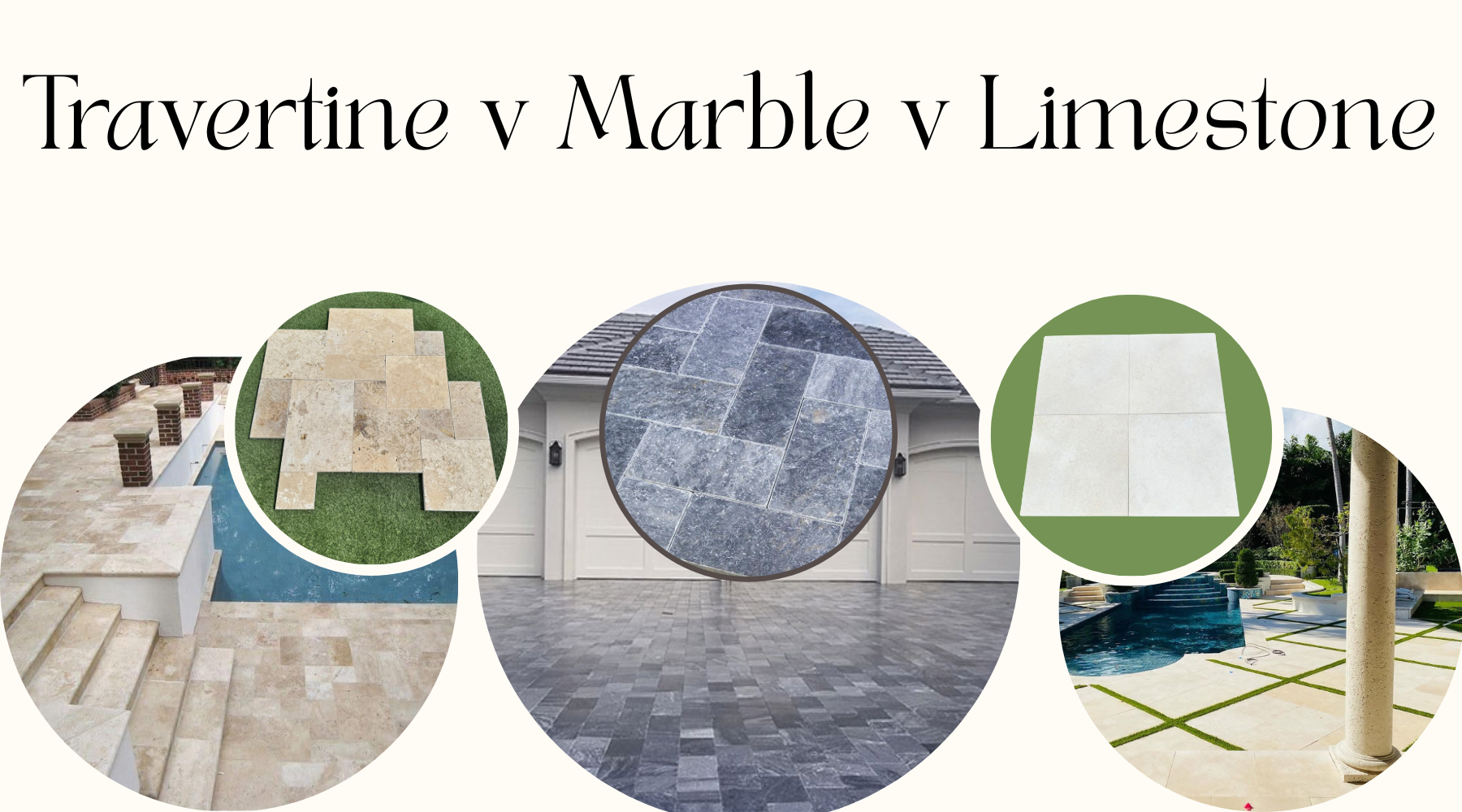 Travertine vs marble vs limestone side-by-side comparison