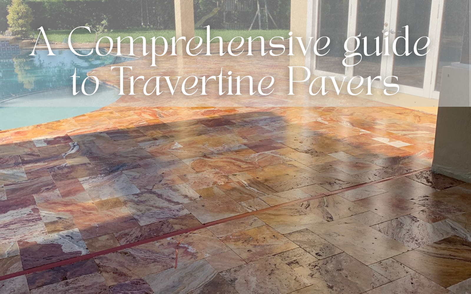 Travertine pavers around a luxury backyard pool in Florida