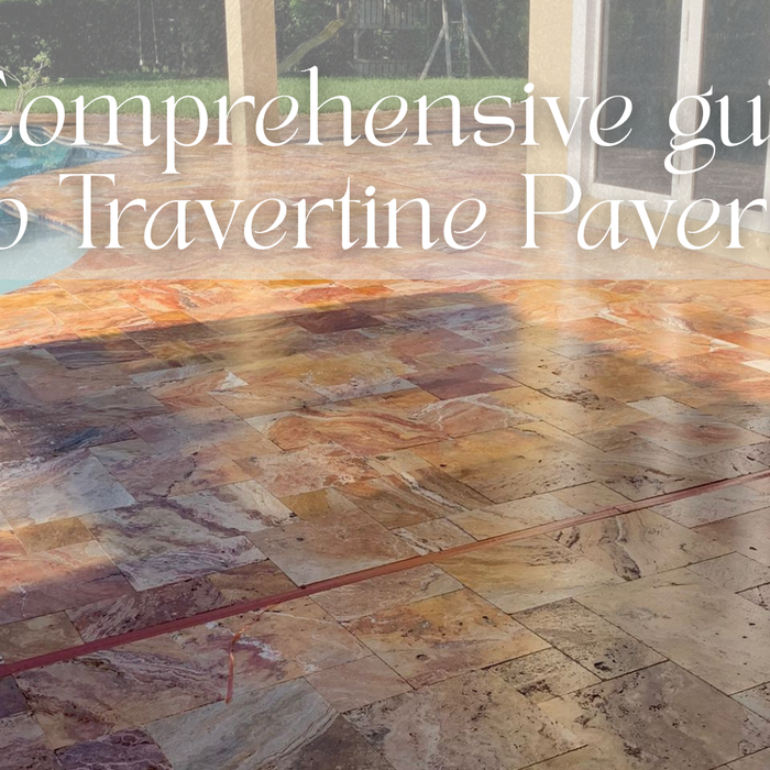 Travertine pavers around a luxury backyard pool in Florida