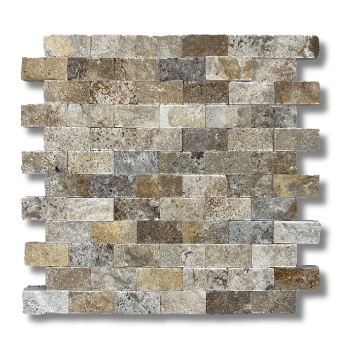 Autumn Blend Travertine 1 x 2 Split Face Mosaic Tile