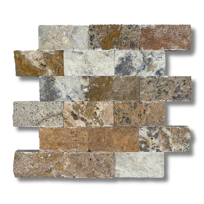 Autumn Blend Travertine 2 x 4 Split Face Mosaic Tile