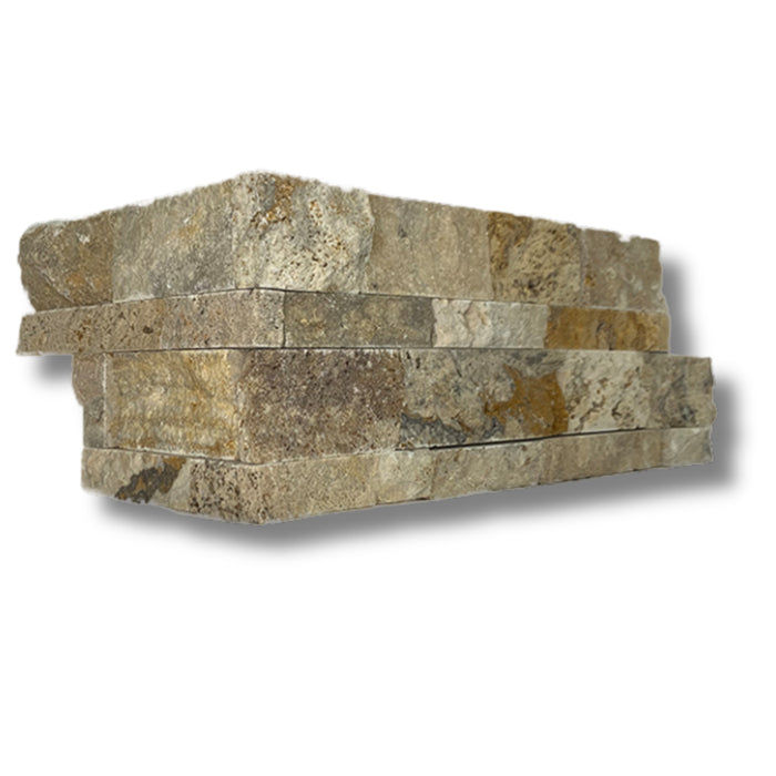 Autumn Blend Travertine 6 x 24 Split Face Corner Ledger Panel