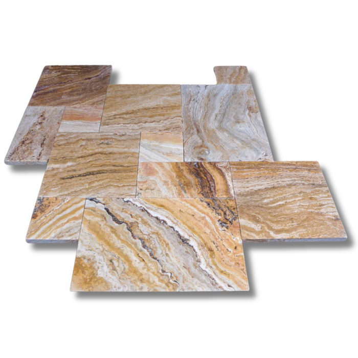 Autumn Blend Travertine French Pattern Tumbled Paver