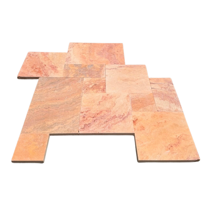 Autumn Blend Travertine French Pattern Paver Tumbled
