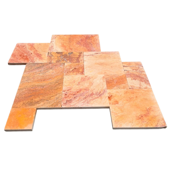 Autumn Blend Travertine French Pattern Paver Tumbled