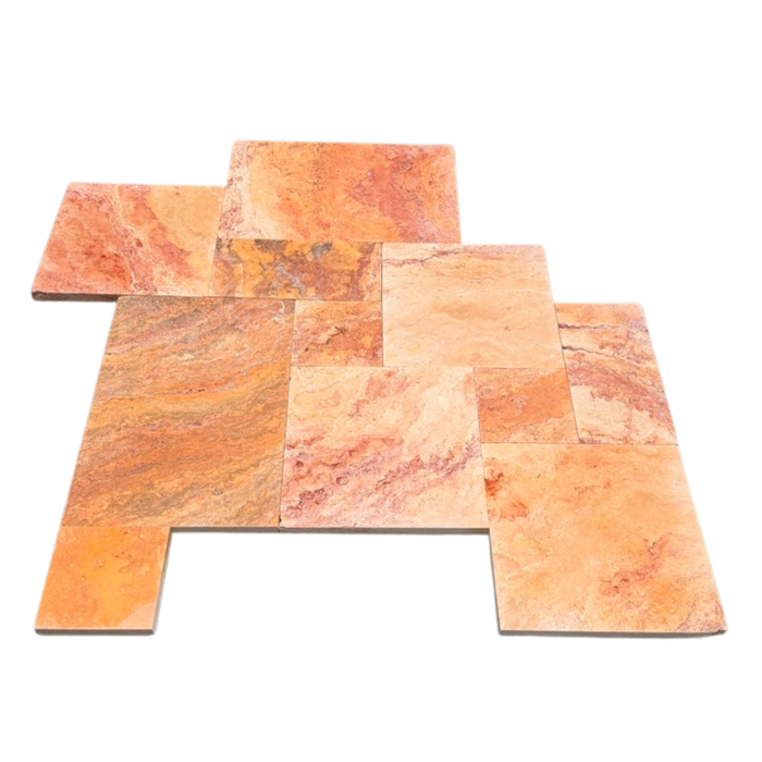 Autumn Blend Travertine French Pattern Paver Tumbled