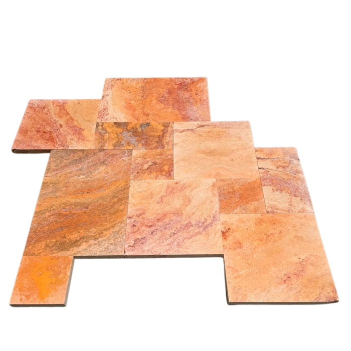 Autumn Blend Travertine French Pattern Paver Tumbled