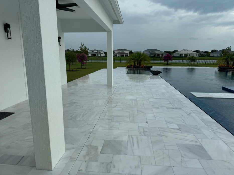 Bianco White Marble Sandblasted Brushed French Pattern Paver