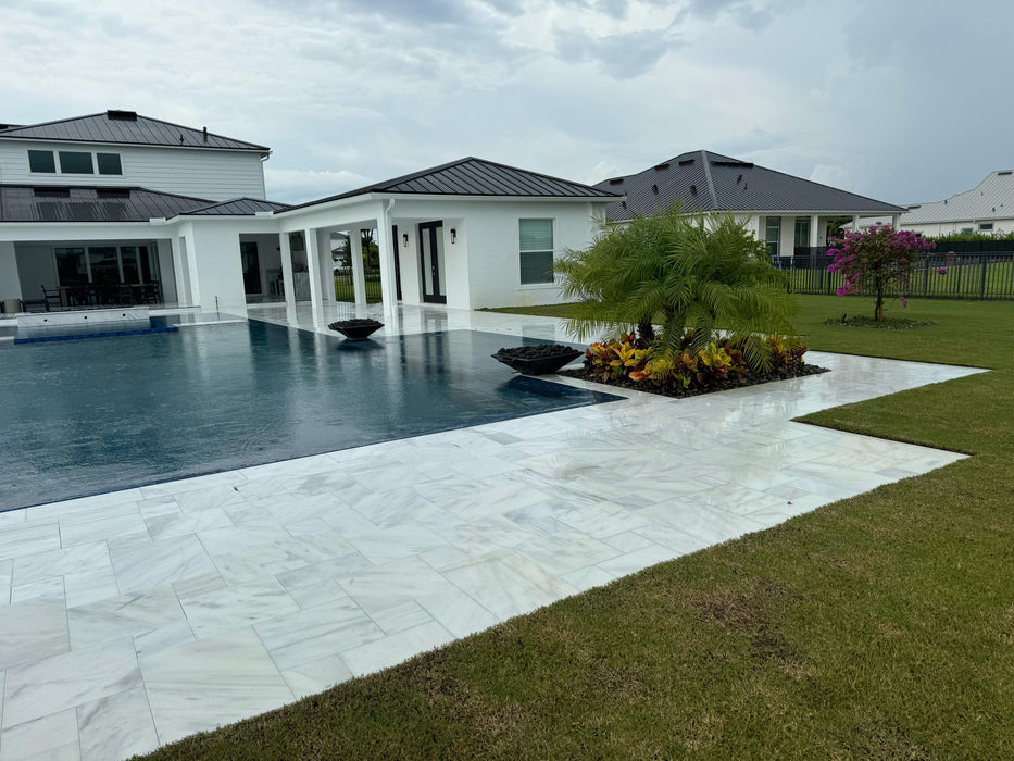 Bianco White Marble Sandblasted Brushed French Pattern Paver