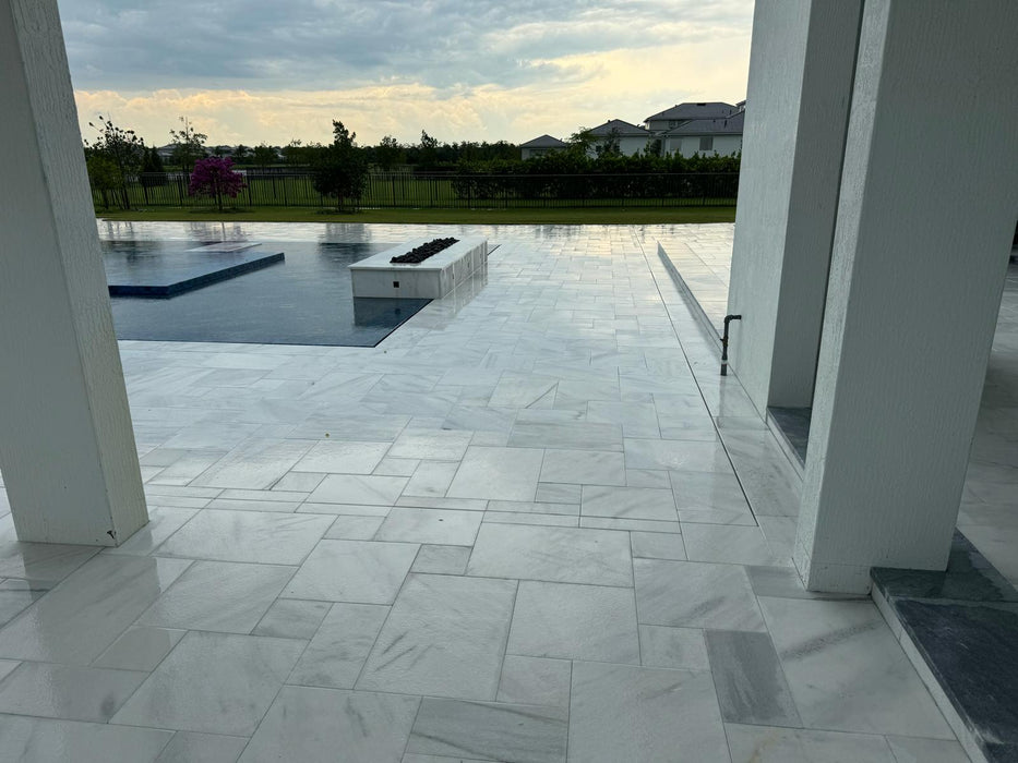 Bianco White Marble Sandblasted Brushed French Pattern Paver