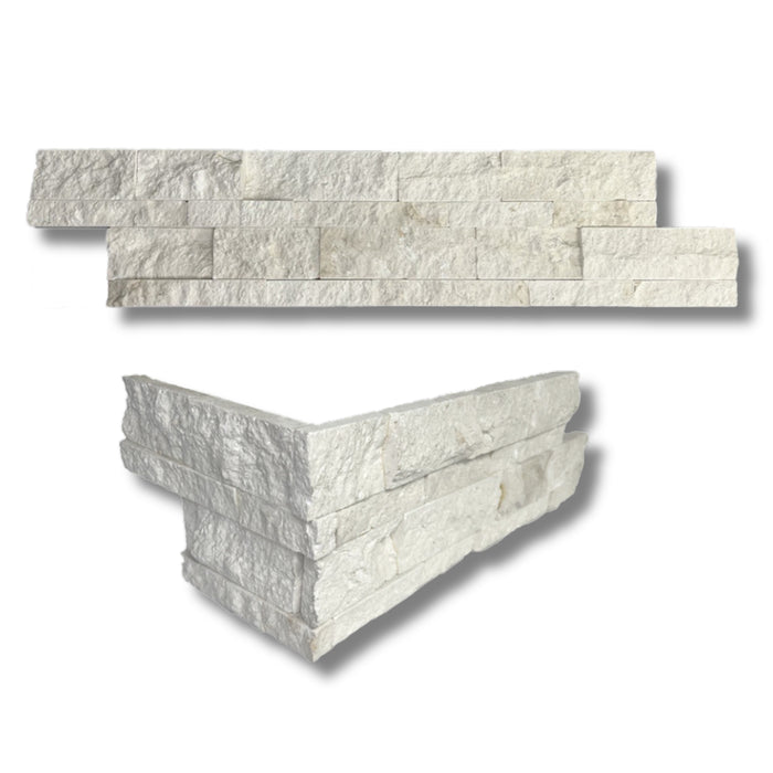 White Sea Shell 6 x 24 Split Face Corner Ledger Panel