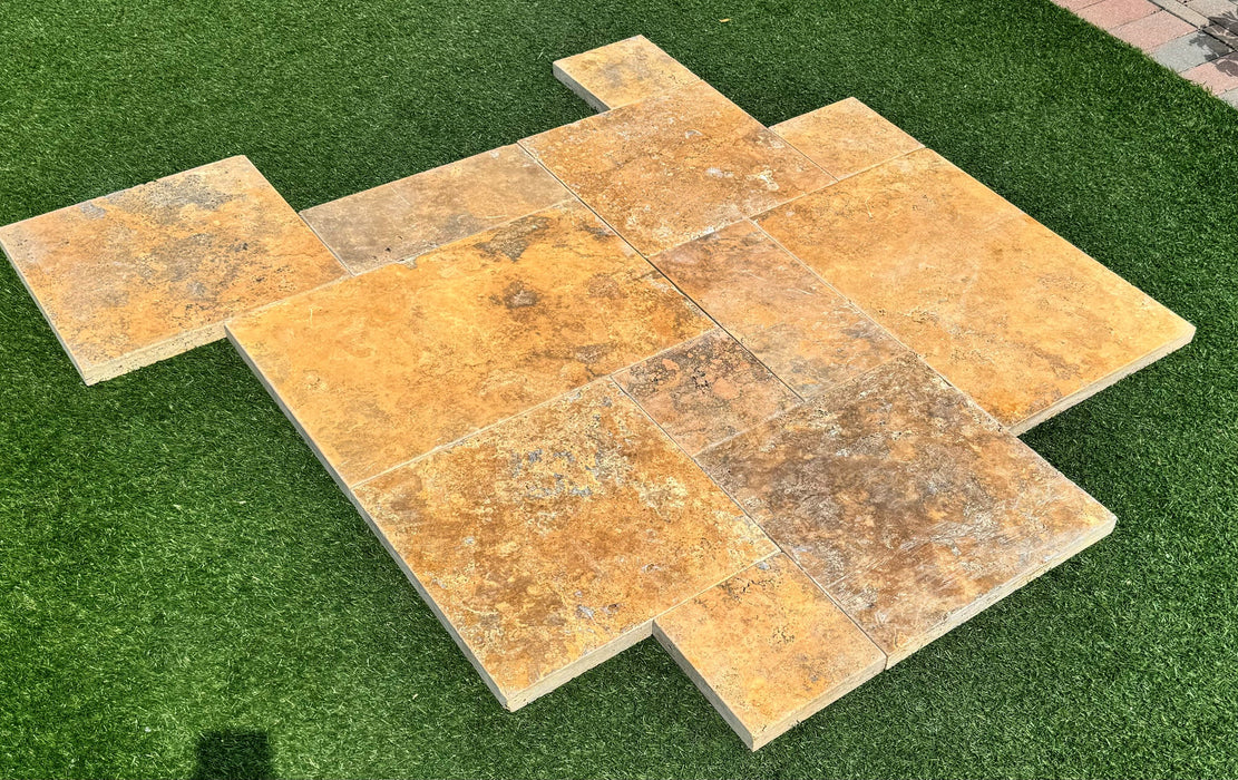 Gold Travertine French Pattern Tumbled Paver