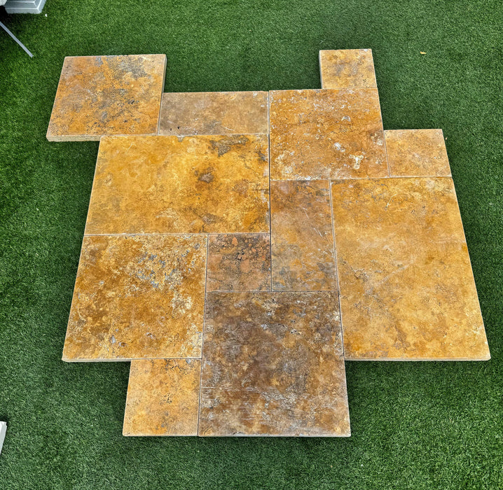 Gold Travertine French Pattern Tumbled Paver