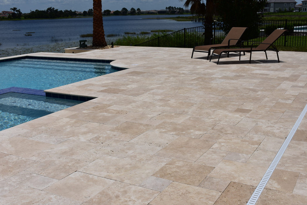 Ivory Travertine French Pattern Tumbled Paver Select
