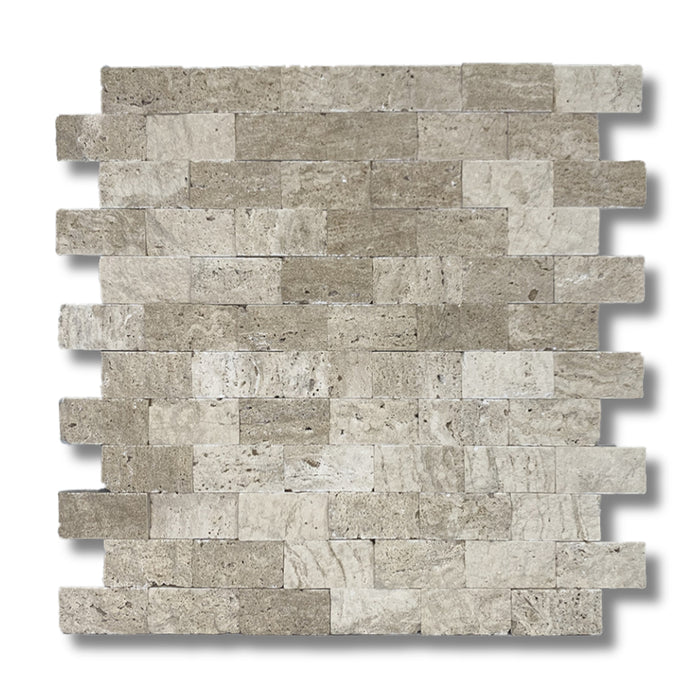 Ivory Travertine 1 x 2 Split Face Mosaic Tile