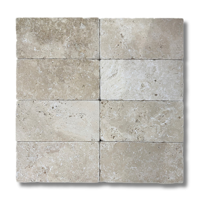 Ivory Travertine 3 x 6 Tumbled Mosaic Tile
