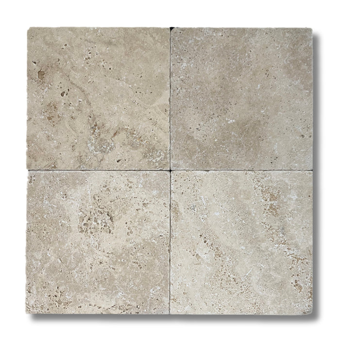 Ivory Travertine 6 x 6 Tumbled Mosaic Tile