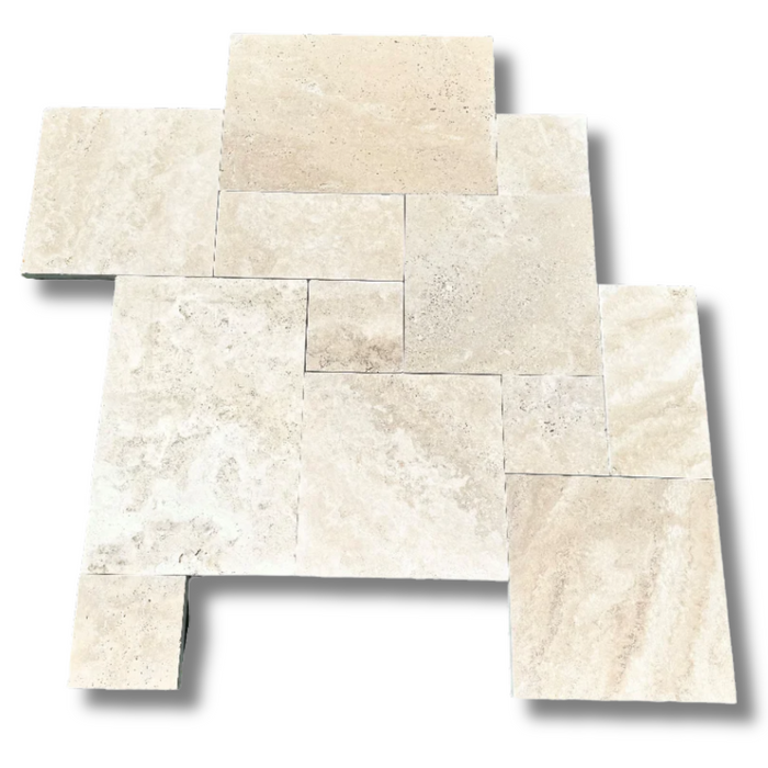 Ivory Travertine French Pattern Tumbled Paver Select — Sinai Marble and ...