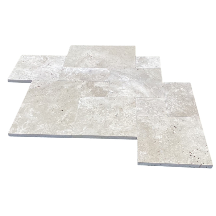 Ivory Travertine French Pattern Tumbled Paver
