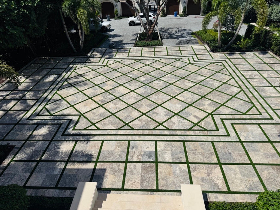 Silver Travertine Paver 24 x 24 Tumbled
