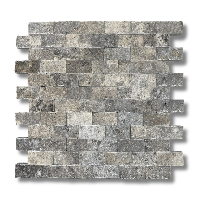 Silver Travertine 1 x 2 Split Face Mosaic Tile