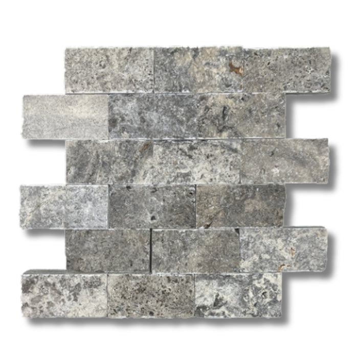 Silver Travertine 2 x 4 Split Face Mosaic Tile
