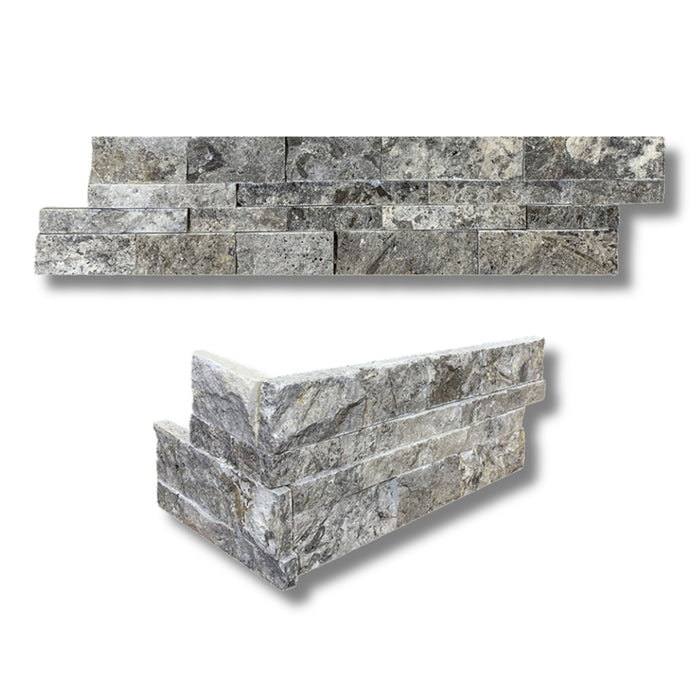Silver Travertine 6 x 24 Split Face Ledger Panel