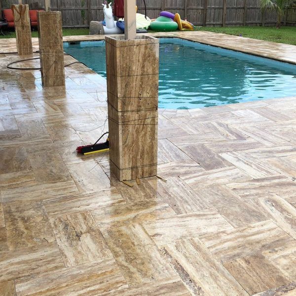 Silverado Vein Cut Travertine French Pattern Tumbled Paver