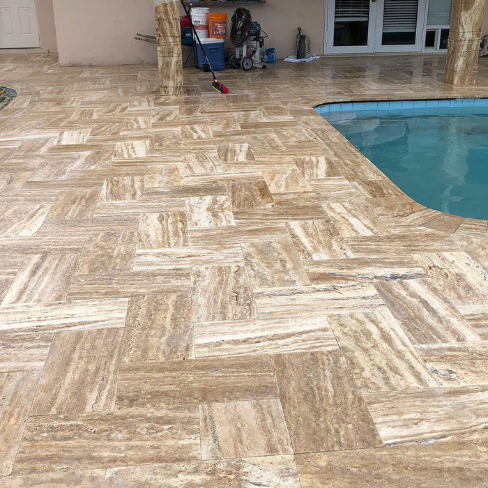 Silverado Vein Cut Travertine French Pattern Tumbled Paver