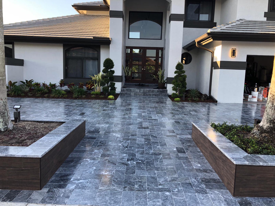 Gray Blue Tahoe French Pattern Tumbled Paver