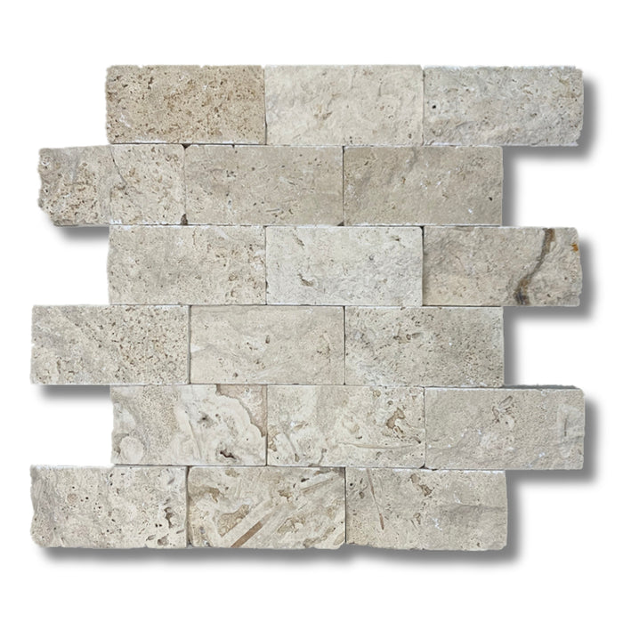 Ivory Travertine 2 x 4 Split Face Mosaic Tile