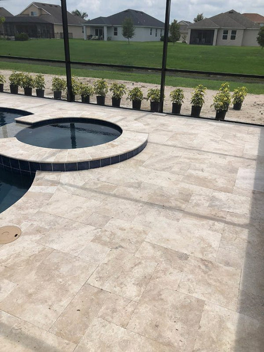 Walnut Travertine French Pattern Tumbled Paver