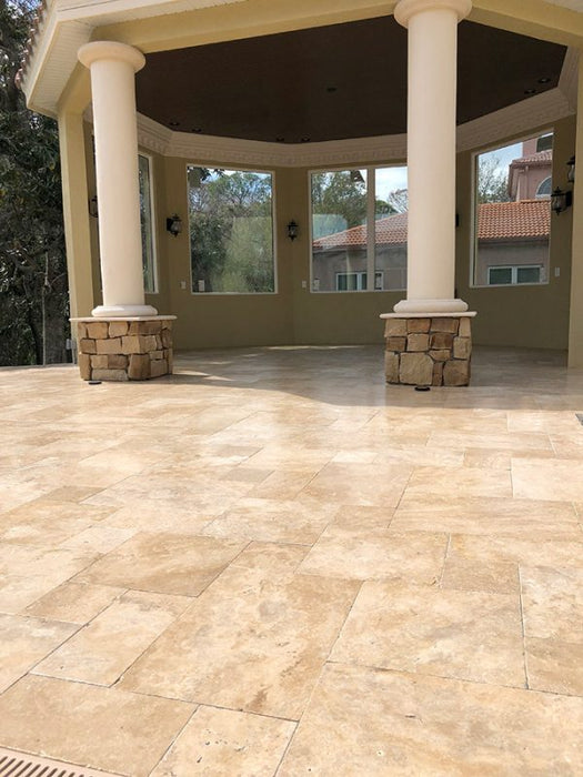 Walnut Travertine French Pattern Tumbled Paver