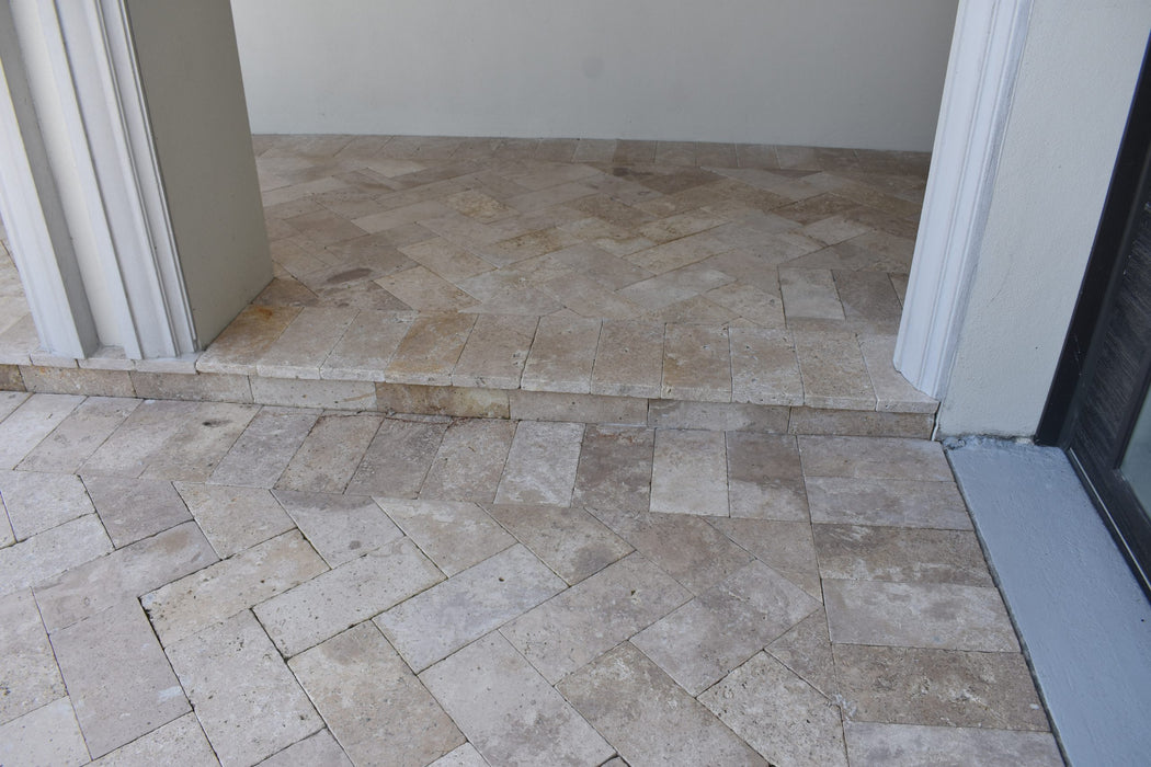 Walnut Travertine French Pattern Tumbled Paver
