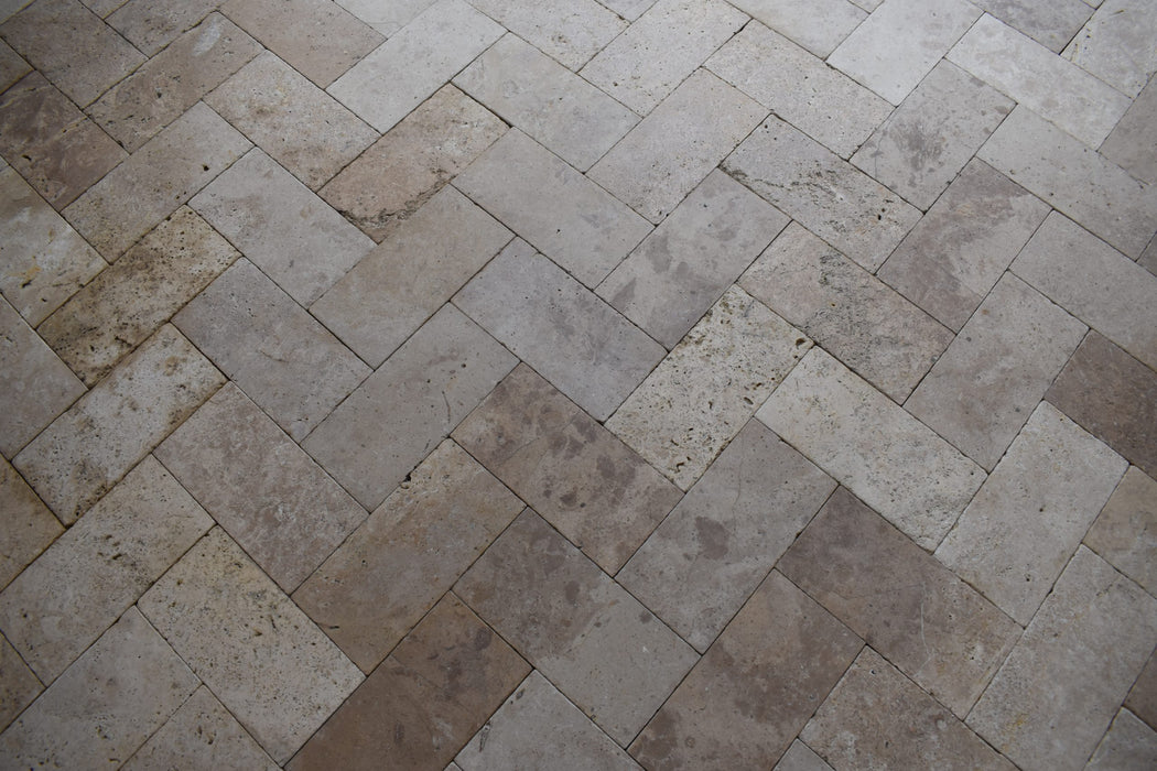 Walnut Travertine French Pattern Tumbled Paver