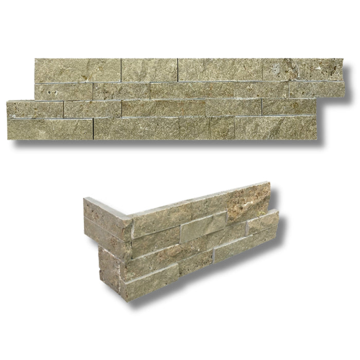 Walnut Travertine 6 x 24 Split Face Ledger Panel