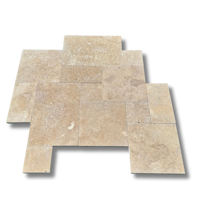Walnut Travertine French Pattern Tumbled Paver