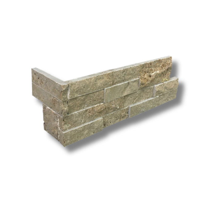 Walnut Travertine 6 x 24 Split Face Corner Ledger Panel