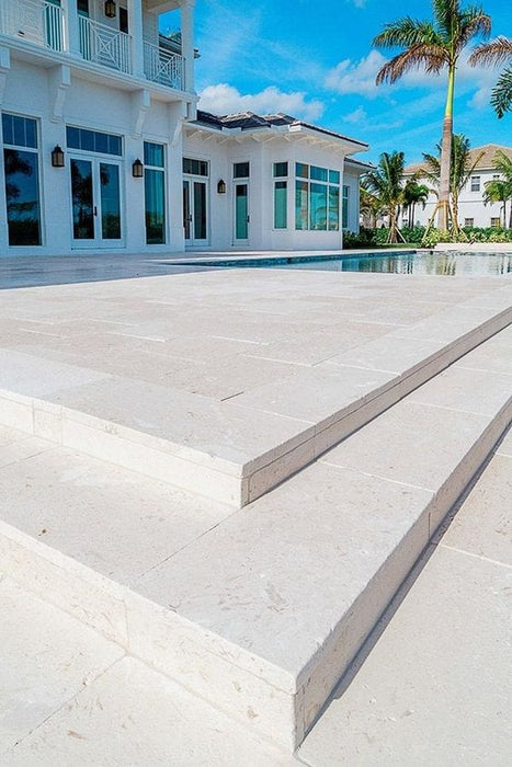 White Sea Shell Limestone French Pattern Tumbled Paver