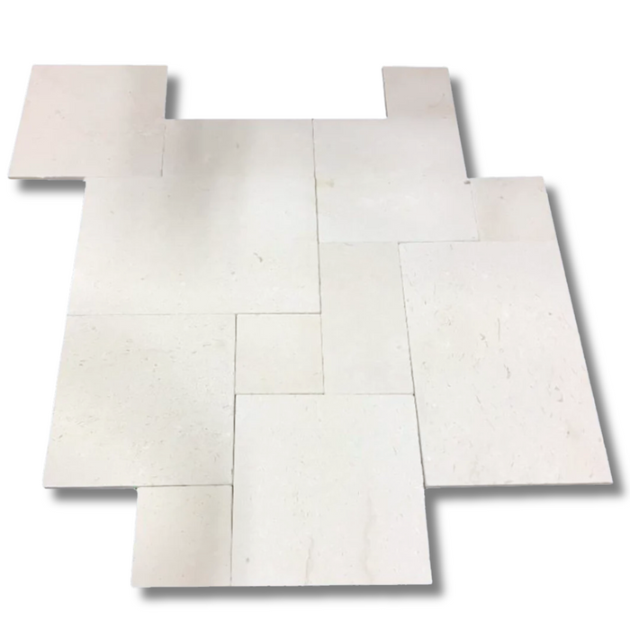 White Sea Shell Limestone French Pattern Tumbled Paver